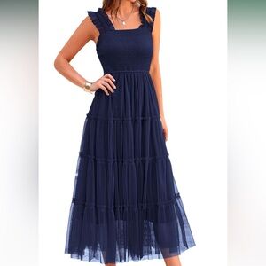 Chic Navy Blue Maxi Dress with Ruffle Straps